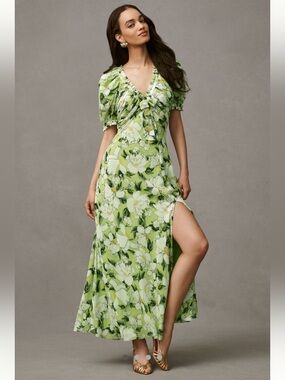 Anthropologie x BHLDN Puff Sleeve Bow Front V-Neck Maxi Dress - BNWT